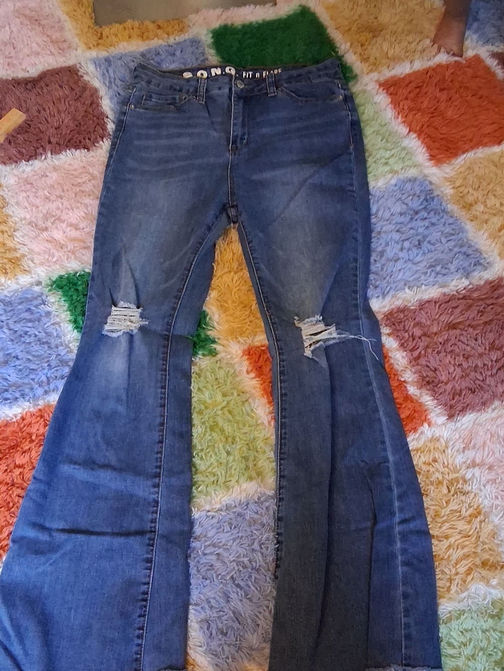 S.o.n.g. Blue Distressed Flare Jeans, 11/30